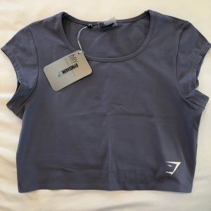 Gymshark dreamy cap sleeve crop top in steel blue